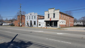 Looking north across Route 60 at Toano's historic "main street" buildings